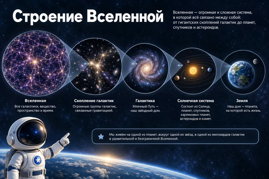 Земля, Солнечная система, Млечный Путь и Вселенная