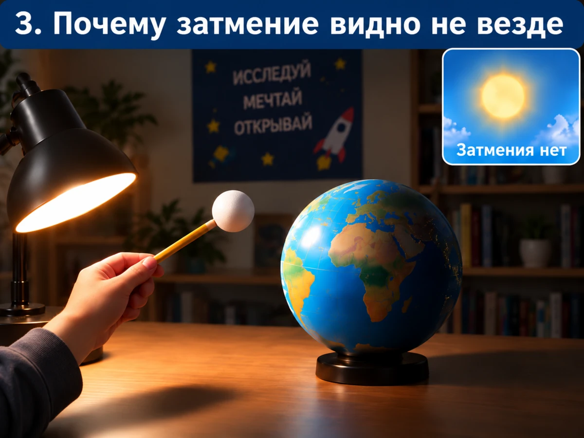 Луна смещена так, что её тень не попадает на наблюдаемую часть Земли